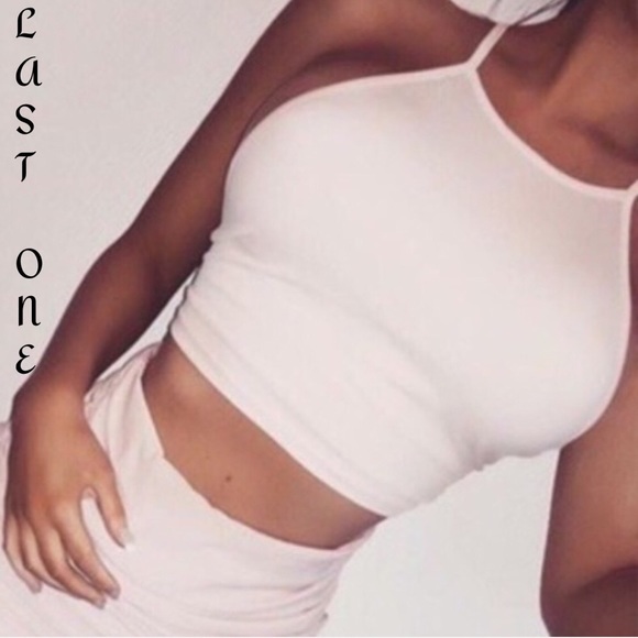 The O Boutique Tops - 🎉CLEARANCE🎉Pink Halter Ribbed High Neck Crop Top
